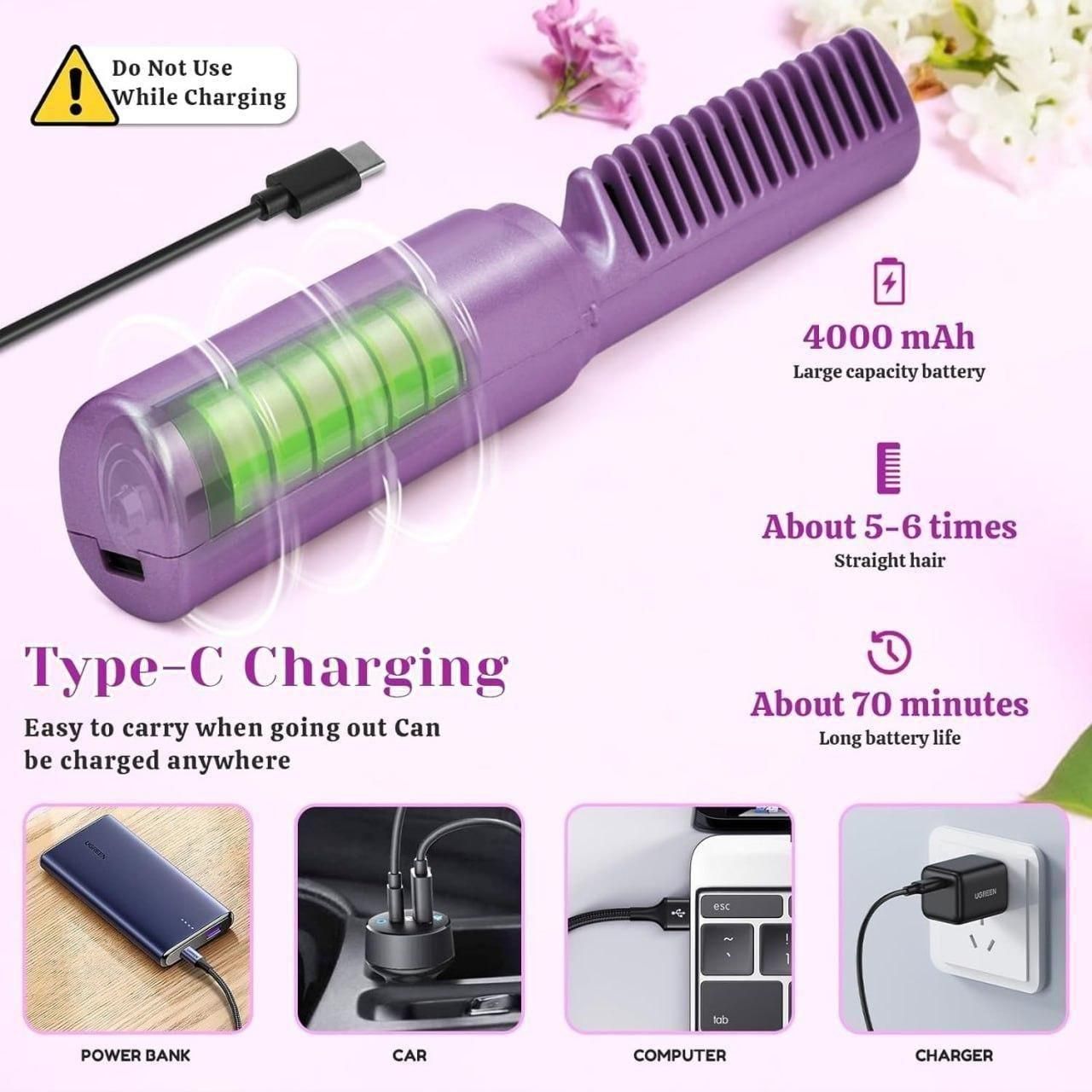 Meneflix Portable Adjustable Hair Straightener Comb